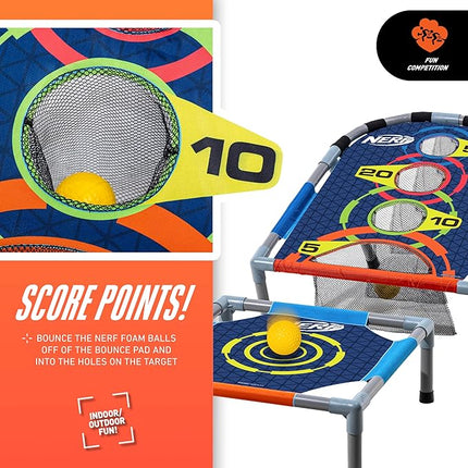 NERF Kids Bounce N Score Target Toss Game Set - Foam Ball Bouncing Game for Kids Ages 6+ - (6) Foam Bouncy Balls and (1) Scoring Target Included