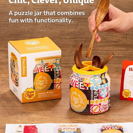 Chupa Chups X PieceRelax 3D Puzzle Jar 96 Plastic Pieces for Adults - Timeless Memories - Retro Fun M Use Includes Divider as Pen and Utensils Holder with Wooden Lid for Kitchen Dining Study [BB1044]