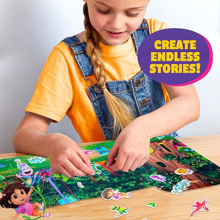 Dora Puffy Sticker Playset, 35 Reusable Stickers and 2 Play Scenes, Fun Kids Activities, Toddler Toys, Road Trip Essentials, Gifts for 4 Year Old Girl, Mess Free Airplane Toy for Little Ones
