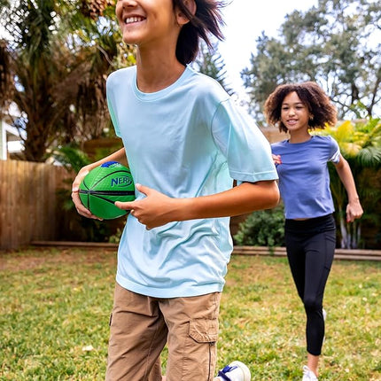 Nerf Spiral Grip Footballs - Patented Spacelace for Ultimate Spirals - Machine Stitched Construction - Pump Included - Junior or Mini - Blue/Orange or Green/Black