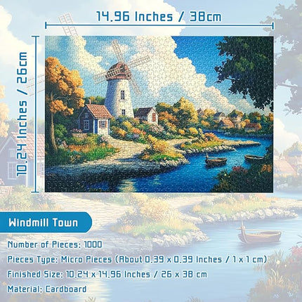 MISITU Jigsaw Puzzles 1000 Pieces for Adults Mini Puzzles Micro Pieces Challenging Difficult Puzzles Christmas Birthday Gift Game Toys Windmill Town 10.24 x 14.96 Inches