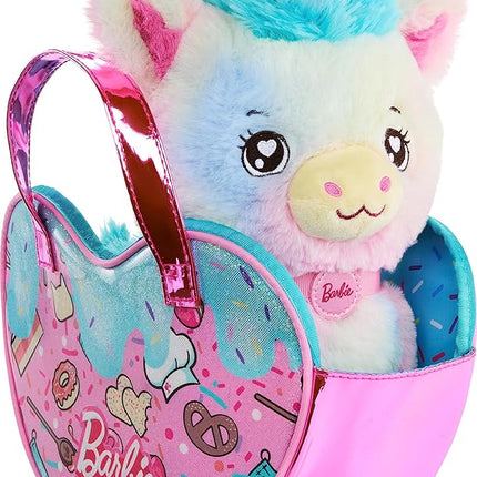 Barbie Stuffed Animals, Unicorn Toys, Plush Unicorn with Dessert-Themed Purse Playset and 5 Accessories, Chef Pet Adventure