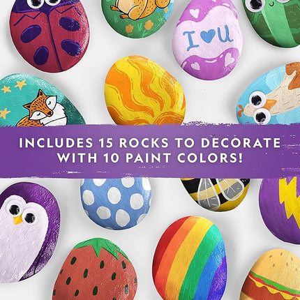 NATIONAL GEOGRAPHIC Rock Painting Kit - Arts and Crafts Kit for Kids, Paint & Decorate 15 River Rocks with 10 Paint Colors & More Art Supplies, Outdoor Toys for Girls and Boys (Amazon Exclusive)