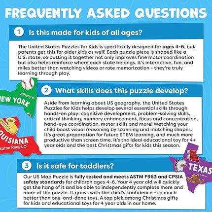 United States Puzzles for Kids Ages 4-6 - Educational Toys for Boys & Girls - 70Pcs USA Map Kids Puzzle with 50 States & Capitals - Floor Jigsaw Puzzles, Learning Activities, Valentine Gifts for Kids