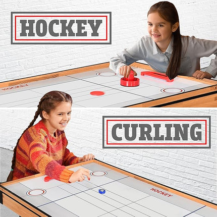 SereneLife 4 in 1 Multi Game Table, 4’x2’ Folding Portable Sports Arcade Games with Accessories, Ping Pong, Air Hockey, Pool Billiards, and Shuffleboard, for Indoor, Outdoor, All Ages