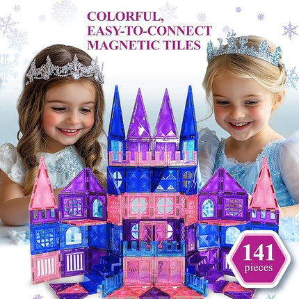 Magnetic Tiles 141 pcs 3D Diamond Building Blocks, STEM Educational for Kids, Perfect for Pretend Play, Birthday Gifts for 3-8 Year Old Girls and Boys, Free Bag Included (141 Pieces)