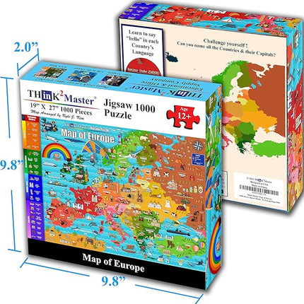 Think2Master Colorful Map of Europe 1000 Pieces Jigsaw Puzzle for Kids 12+, Teens, Adults & Families. Great Gift for stimulating Interest in The European Map. Size: 26.8” X 18.9”