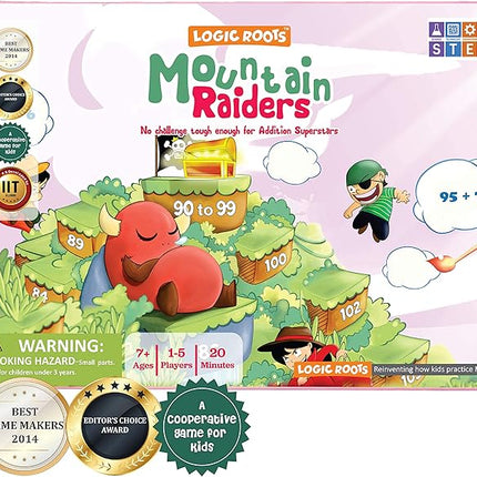 Mountain Raiders Addition Game - Fun Math Board Game for 7-9 Year Olds, Easy Start STEM Toy with Addition of 2 & 3 Digit Numbers, Perfect Learning Gift for Girls & Boys, Grade 2 and Up