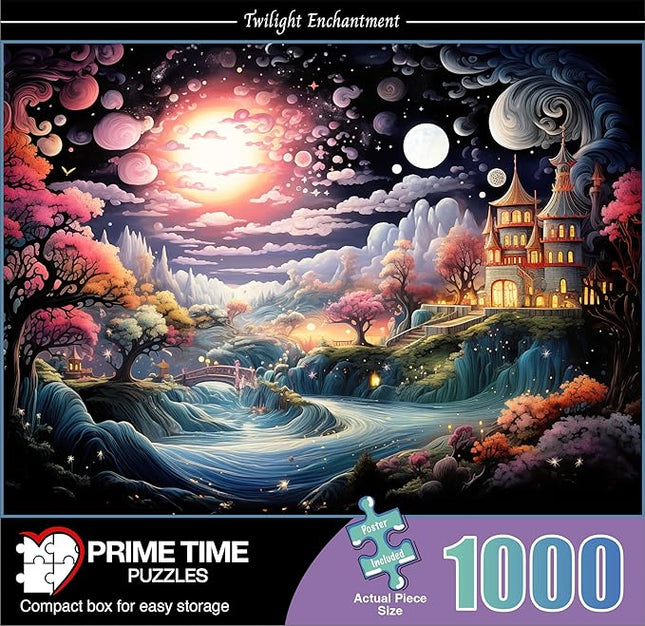 1000 Piece Jigsaw Puzzle for Adults - Colorful Magic River Mansion - Challenging Puzzle Perfect for Game Nights - Unique Wall Art - 20x27 inches (Twilight Enchantment)