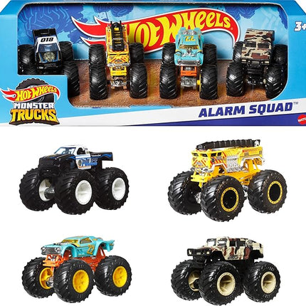 Hot Wheels Monster Trucks, 1:64 Scale Monster Trucks Toy Trucks, Set of 4, Giant Wheels, Favorite Characters and Cool Designs