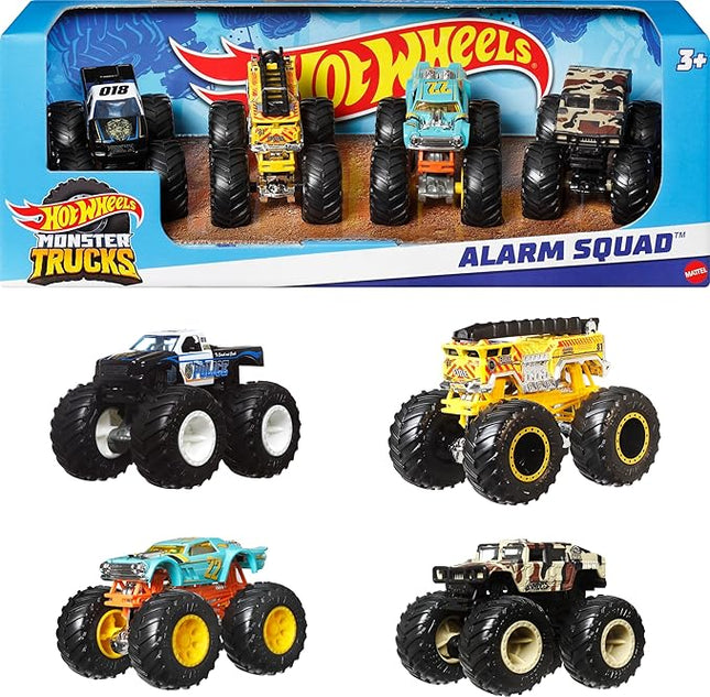 Hot Wheels Monster Trucks, 1:64 Scale Monster Trucks Toy Trucks, Set of 4, Giant Wheels, Favorite Characters and Cool Designs