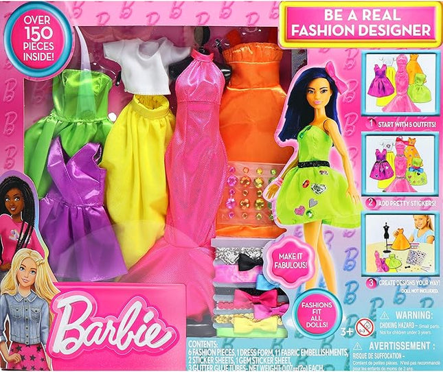 Barbie Be a Real Fashion Designer Neon Edition – DIY Dress-Up Craft Kit with Neon Fabrics & Accessories – Design Custom Outfits for Barbie Dolls – Gift for Creative Girls Ages 6+