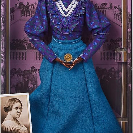 Barbie Inspiring Women Doll, Madam C.J. Walker Wearing Puff Sleeve Blouse, Full-Length Skirt & Accessories, Collectible with Doll Stand & Certificate of Authenticity