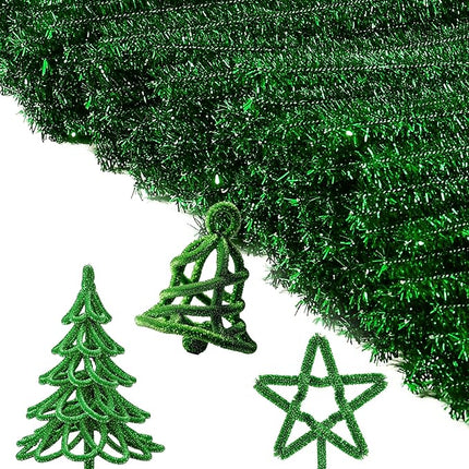 Caydo 200 Pieces Glitter Green Pipe Cleaners,Thick Fluffy Chenille Stems, Pipe Cleaner Crafts for Arts & Crafts, Perfect for Making Animals, Flowers, and St. Patrick's Day Decorations