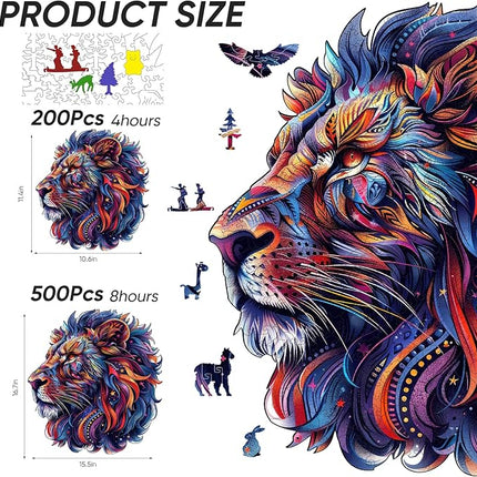 Wooden Puzzles for Adults 200 Pieces, Lion Jigsaw Puzzles, Unique Shape Animal Adult Puzzles, Irregular Wood Puzzles Creative Gift for Adults Family Game (11.4X10.6 in)