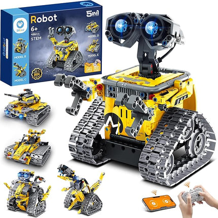 Sillbird Robot Building Kit with Remote Control STEM Gifts for Boys Age 8-13, Technic Coding Robotic Toys for Kids Birthday, Buildable 5in1 Models with 488 Pieces