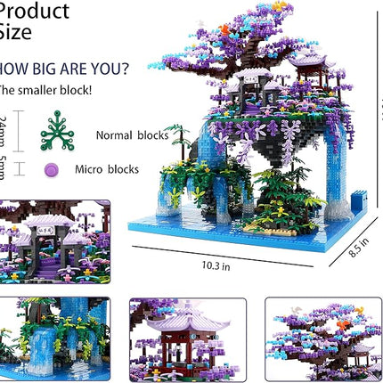 The Moon Palace Chinese Architecture Micro Building Blocks Set with LED Lights, 4574PCS Cherry Blossom Tree Model Kit, Collectible Cultural Gift for Adults & Teens