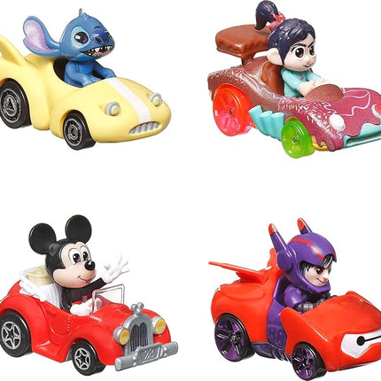 Hot Wheels Disney Pixar RacerVerse 4-Pack of 1:64 Scale Die-Cast Cars with Character Drivers, Optimized for Track Racing
