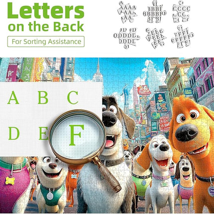 Blueforest 1000 Piece Jigsaw Puzzle for Adults - Cute Cartoon Dogs in City Theme, Challenging & Fun Adult Puzzles for Stress Relief & Home Decor 27.5x19.7 Inch