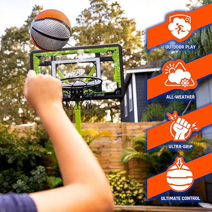 Nerf Indoor + Outdoor Basketball - Proshot Official Size 29.5" Basketball + Air Inflation Pump - Extra Grip for Gym + Driveway Hoops - Regulation B7 Ball - Black/Orange