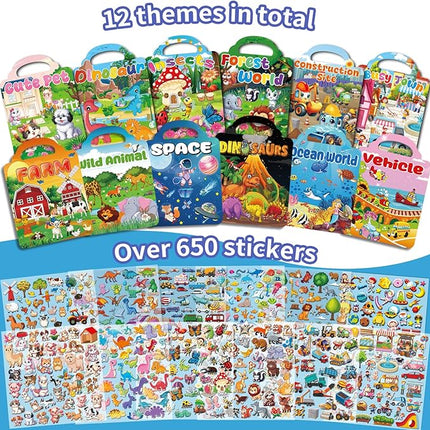12 Set Reusable Sticker Books for Toddlers 2-4 1-3, Kids 3D Puffy Sticker Activity Books, Birthday Party Favors Goodie Bags Stuffer