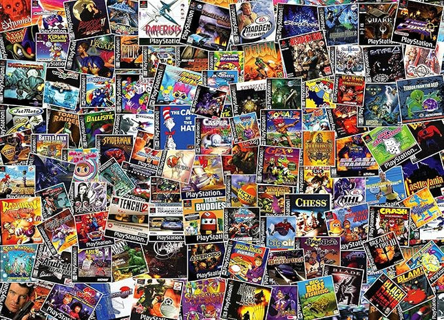 Toynk Video Game Box Collage Puzzle | Jigsaw Puzzle 1000 Pieces for Adults & Kids | Interactive and Fun Brain Teaser for Retro Gaming Enthusiast Featuring Classic PlayStation Box Art | 28x20 Inches