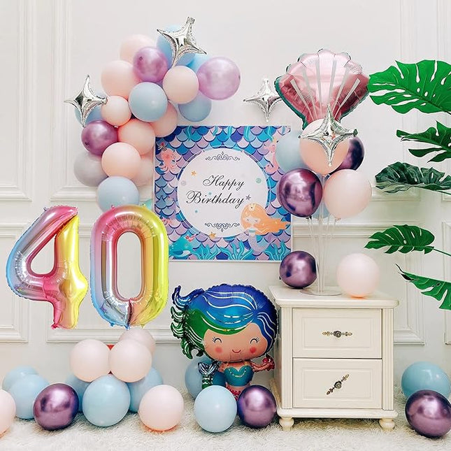 Smlpuame 40 Inch Number Balloons 0-9 Rainbow Gradient Large Number 40 Balloons, Digital Balloons for Birthday Party Celebration Decorations, Helium Foil Number Balloons for Wedding Anniversary