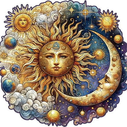 Wooden Puzzles for Adults, Sun and Moon Wood Puzzles 200 Pieces, Irregular Animal Shaped Unique Wooden Jigsaw Puzzles, Creative Ghristmas Gift for Teenagers and Adults