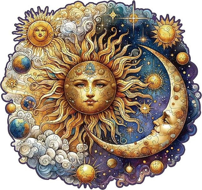 Wooden Puzzles for Adults, Sun and Moon Wood Puzzles 200 Pieces, Irregular Animal Shaped Unique Wooden Jigsaw Puzzles, Creative Ghristmas Gift for Teenagers and Adults