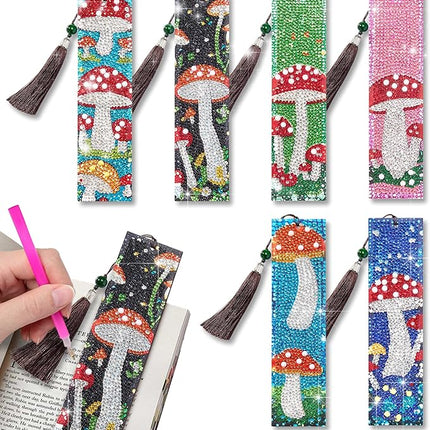 Diamond Painting Bookmark Shape Rhinestone Crystal DIY Diamond Drawing Bookmark by Number Embroidery Painting for Valentines Day Crafts Gift (Mushroom 6)