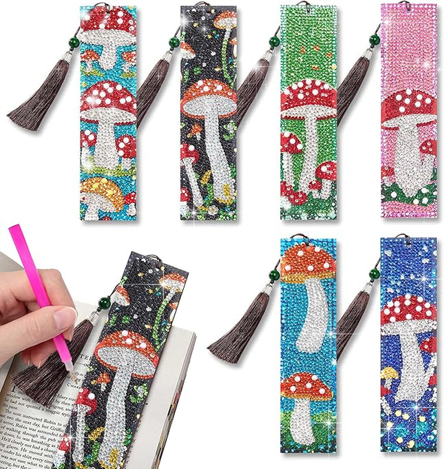 Diamond Painting Bookmark Shape Rhinestone Crystal DIY Diamond Drawing Bookmark by Number Embroidery Painting for Valentines Day Crafts Gift (Mushroom 6)