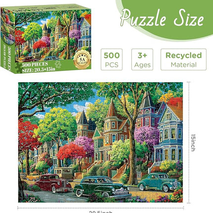 500 Piece Puzzles for Adult, Urban Street Scene Puzzle 500 Pieces for Adults Kids Senior, Retro Style Adult Puzzles, Challenging Family Puzzle Colorful Activity Game Gift for Friend 20.5 X 15 Inches