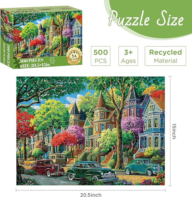 500 Piece Puzzles for Adult, Urban Street Scene Puzzle 500 Pieces for Adults Kids Senior, Retro Style Adult Puzzles, Challenging Family Puzzle Colorful Activity Game Gift for Friend 20.5 X 15 Inches