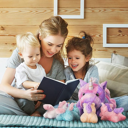 IKASA Mommy Unicorn Toys for Girls Age 4-6，Mom and Baby Stuffed Animal Plush Toy,Small Family Set Toy with Little Babies,Gifts for Kid (Unicorn,18")