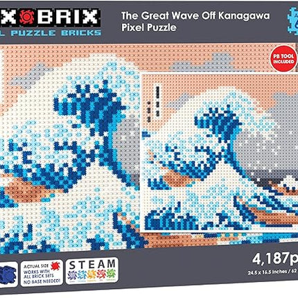 Pix Brix Pixel Art Puzzle Bricks - The Great Wave Off Kanagawa Pixel Puzzle, 4,187 Pieces - Patented Colorful Building Bricks to Recreate This Famous Print, Create Builds Without Water, Iron or Glue