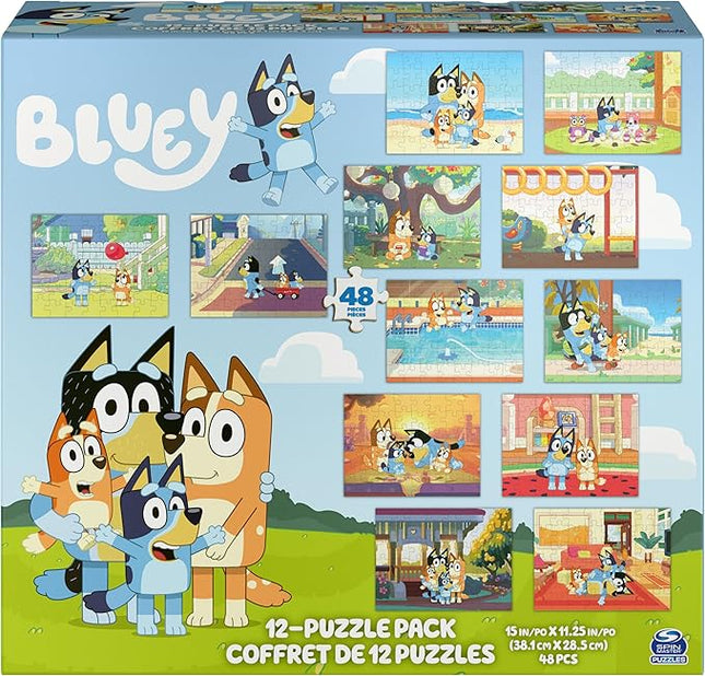Spin Master Games, Bluey Puzzles 12-Pack, Jigsaw Puzzles for Preschoolers, Ages 4 & Up