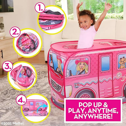 Barbie Coastal Cowgirl Camper Pop-Up Play Tent for Kids – Indoor Playhouse with Roll-Up Door & Roof Openings – Easy Setup, Folds Flat for Storage – Safe for Toddlers & Kids Ages 3+