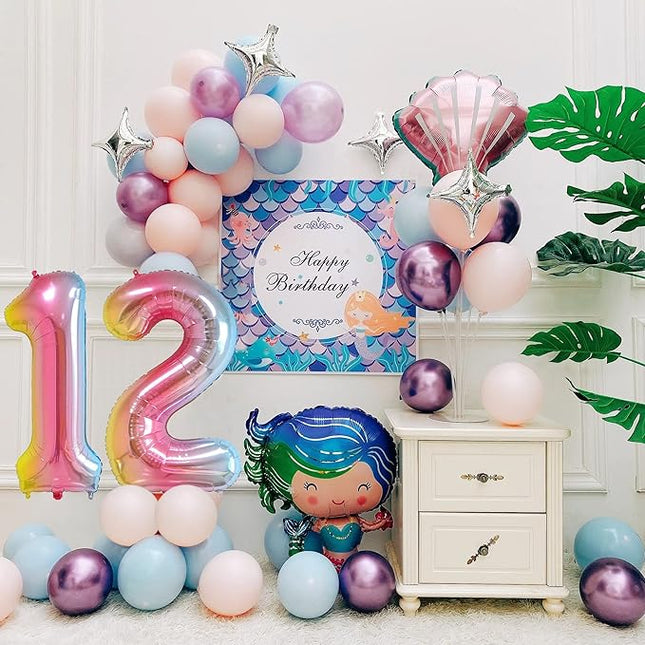 Smlpuame 40 Inch Number Balloons 0-9 Rainbow Gradient Large Number 12 Balloons, Digital Balloons for Birthday Party Celebration Decorations, Helium Foil Number Balloons for Wedding Anniversary