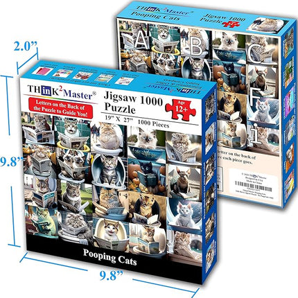 Think2Master Pooping Cats & Kittens 1000 Pieces Jigsaw Puzzle. Perfect Bathroom Decoration, Gag Gift. Fun for Teens, Seniors & Families. Great Gift for Kids Ages 13+. Size: 26.8” x 18.9”