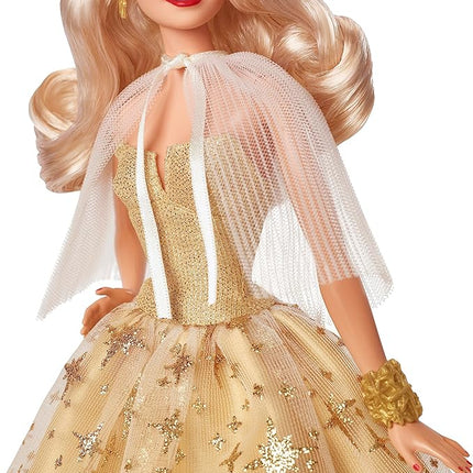 Barbie Signature 2023 Holiday Doll, Blonde Hair Wearing Golden Gown, Collectible with Doll Stand & Certificate of Authenticity