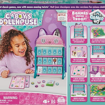 Gabby’s Dollhouse, Games HQ Checkers Tic Tac Toe Memory Match Go Fish Bingo Cards Board Games Toy Gift Netflix Party Supplies, for Kids Ages 4 and up