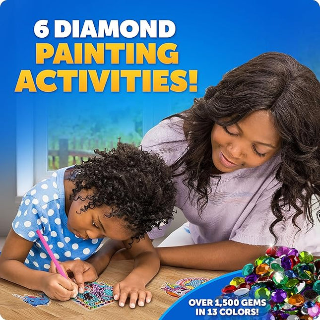 Blue Marble Ultimate Diamond Painting Kit for Kids – 6 Craft Activities with 1500+ Gems, Make 3 Window Art Pieces & 3 Keychains, Includes Applicator Pens, Gem Trays & Stencils, Kids Crafts