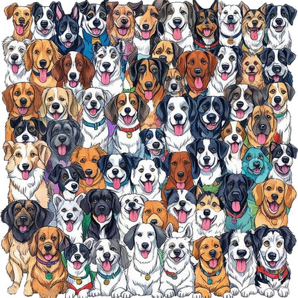 Wooden Puzzles for Adults,Hundred Dogs Wooden Jigsaw Puzzles 61pcs,11.2x11.2in,Medium,Unique Shape Adult Puzzles,Irregular Wood Puzzles Creative Gift for Adults and Kids Family Game