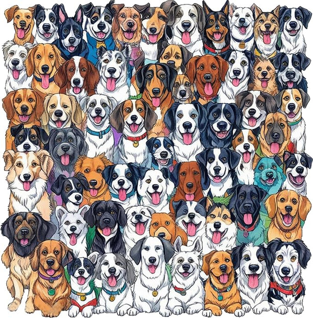 Wooden Puzzles for Adults,Hundred Dogs Wooden Jigsaw Puzzles 61pcs,11.2x11.2in,Medium,Unique Shape Adult Puzzles,Irregular Wood Puzzles Creative Gift for Adults and Kids Family Game