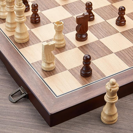 AMEROUS 15'' Magnetic Wooden Chess Set for Adults Kids - with Folding Board, Gift Package, Pieces Storage Slots, Handmade Pieces,Chess Board Game Set for Tournament Professional Beginner