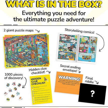Odd Pieces Jigsaw Puzzles 1000 Pieces - Magic Mystery Story Secret Ending Puzzle - Perfect Game Night for Adults & Kids - Funny Space Cartoon Theme (AstroGastro)