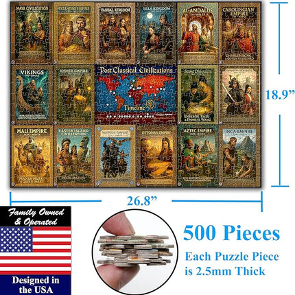 Think2Master Colorful Post Classical Civilization 500 Pieces Large Format Jigsaw Puzzle: Kids 12+, Teens, Adults & Families. Great Gift with Historical Timeline & World Map. Size: 26.8” X 18.9”