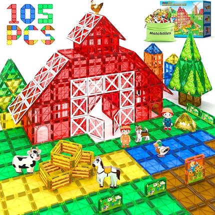 Magnetic Tiles with Farm Animals, Magnetic Blocks Building Toys for 3+ Year Old Toddler, Construction STEM Magnet Toys Gift for Kids, Boys and Girls 3 4 5 6 7 8+ Year Old