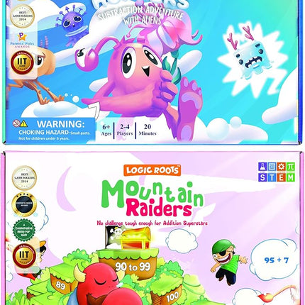 Addition and Subtraction Games - Pack of 2, Cloud Hoppers & Mountain Raiders, Math Board Games and STEM Toys for 7 Year and Up, Gift for Kids (Girls & Boys), Homeschoolers, Grade 1 & Up