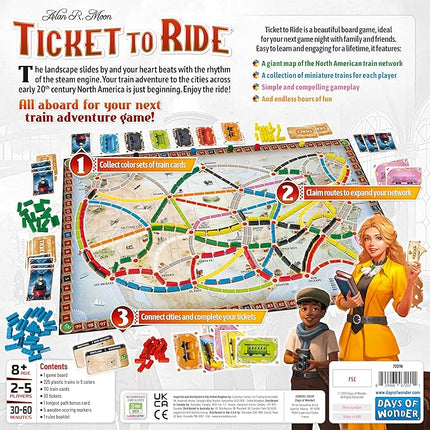 Asmodee Ticket to Ride Board Game (2025 Refresh) - A Cross-Country Train Adventure for Friends and Family, Strategy Game for Kids & Adults, Ages 8+, 2-5 Players, 30-60 Minute Playtime